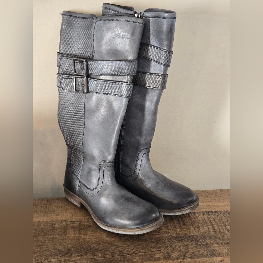 Roan By Bed Stu Date Gray Napa BFS Tall Leather Boots size 6.5
